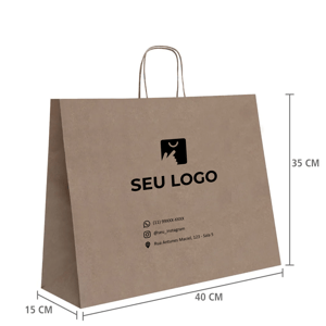 Sacola de papel kraft personalizada 35x40x15 vista em perspectiva