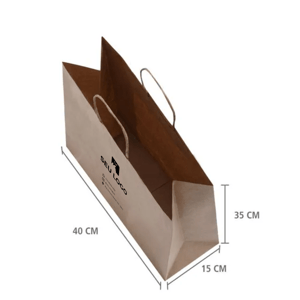 Sacola de papel kraft personalizada 35x40x15 vista superior em perspectiva