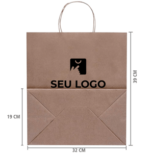 Sacola papel kraft personalizada 39x32x19 destacando a base