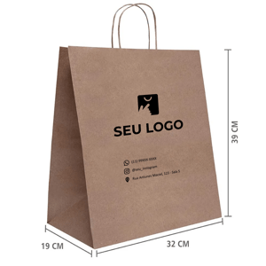 Sacola de papel kraft personalizada 39x32x19 vista em perspectiva