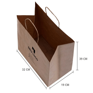 Sacola de papel kraft personalizada 39x32x19 vista superior em perspectiva