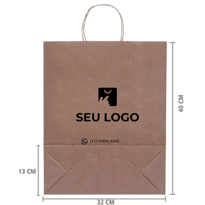 Sacola papel kraft personalizada 40x32x13 destacando a base