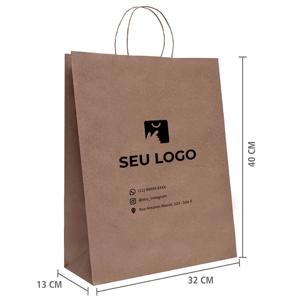 Sacola de papel kraft personalizada 40x32x13 vista em perspectiva