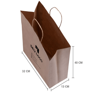 Sacola de papel kraft personalizada 40x32x13 vista superior em perspectiva