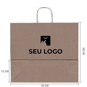 Sacola papel kraft personalizada 40x45x13 destacando a base