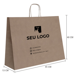 Sacola de papel kraft personalizada 40x45x13 vista em perspectiva