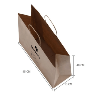 Sacola de papel kraft personalizada 40x45x13 vista superior em perspectiva