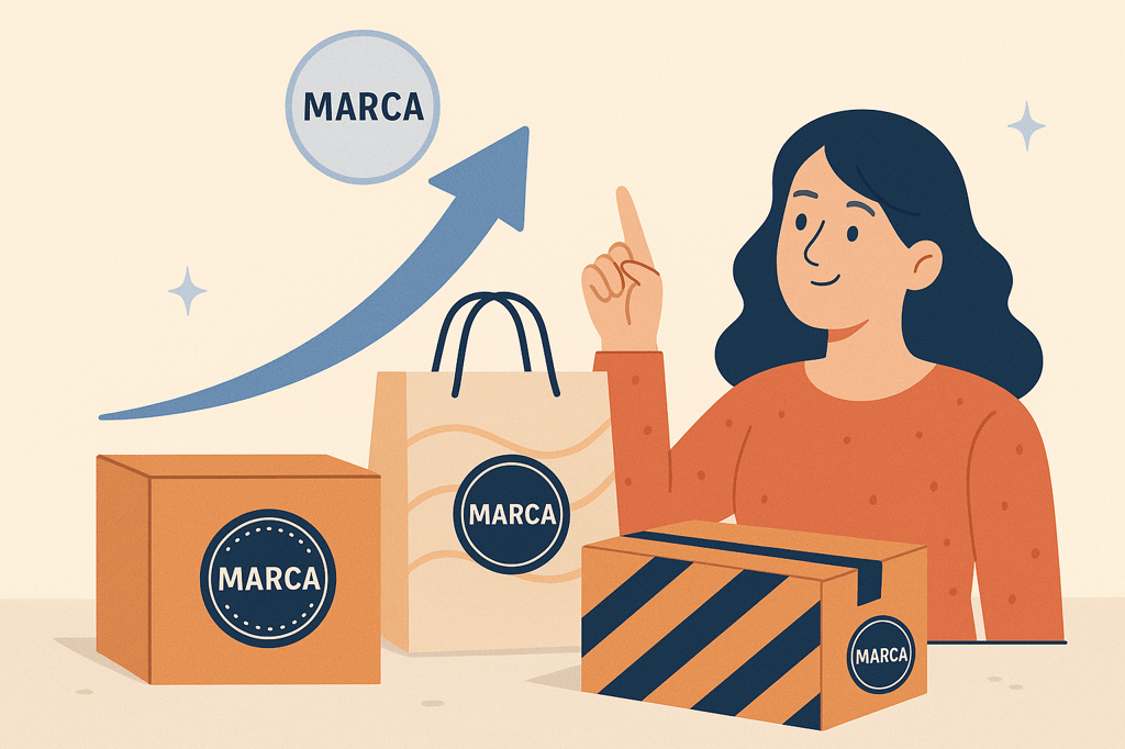 Representação visual de como sacolas personalizadas ampliam o alcance e reconhecimento da marca