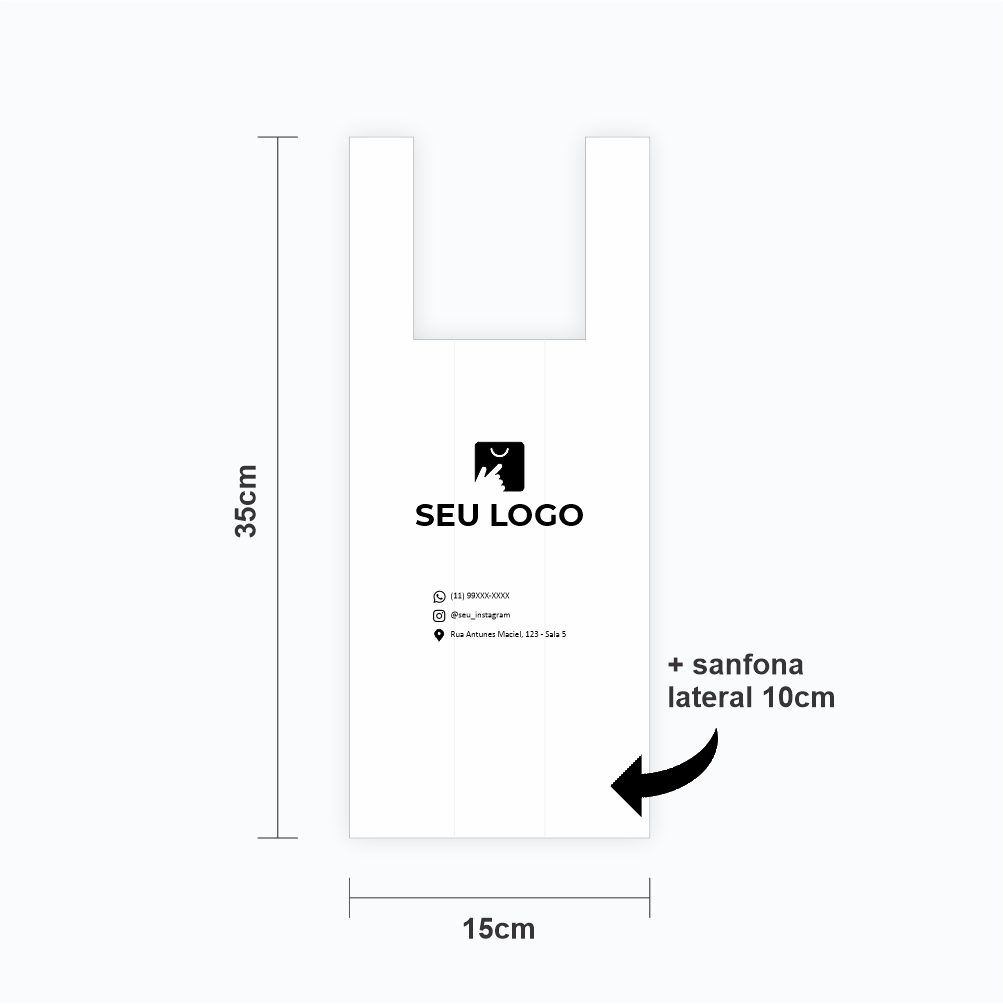 Sacola Personalizada Plástica 25x35 Alça Camiseta