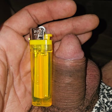 Beautifully thick dick pic with a hairy pubic area and a yellow lighter for scale.