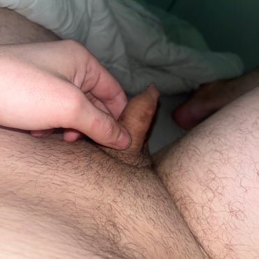 Close-up pic of a cute 6cm thick dick with light, hairy pubes.