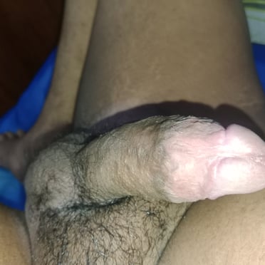A beautiful, thick, veiny dick with a full bush of pubic hair, shown in a close-up pic.