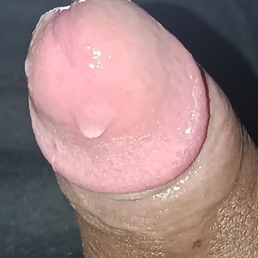 Beautiful thick dick pic showing a juicy head with a drop of precum.