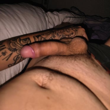 Here is a description for the image:

A thick, veiny dick with a hairy bush and prominent balls, this is a beautiful cock pic.