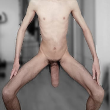 Thick, uncut cock with bushy pubic hair, showcasing a muscled dude.