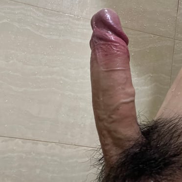 A beautiful, thick and veiny cock with bushy pubic hair, a lovely dick pic.