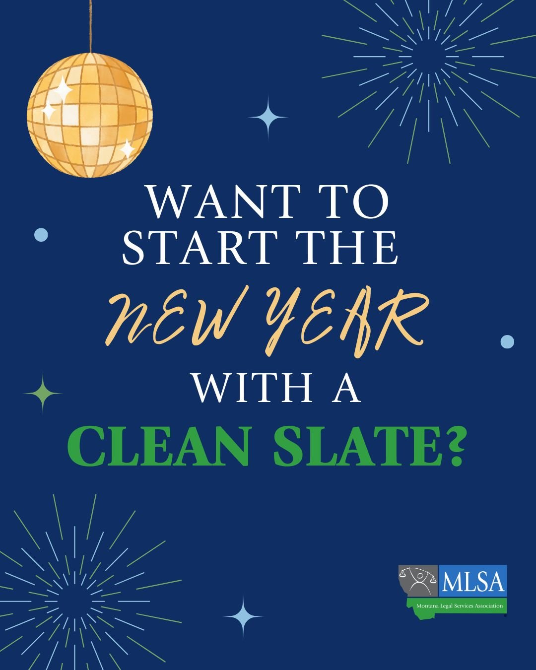 Text on a blue background that reads, "Want to start the new year with a clean slate?"