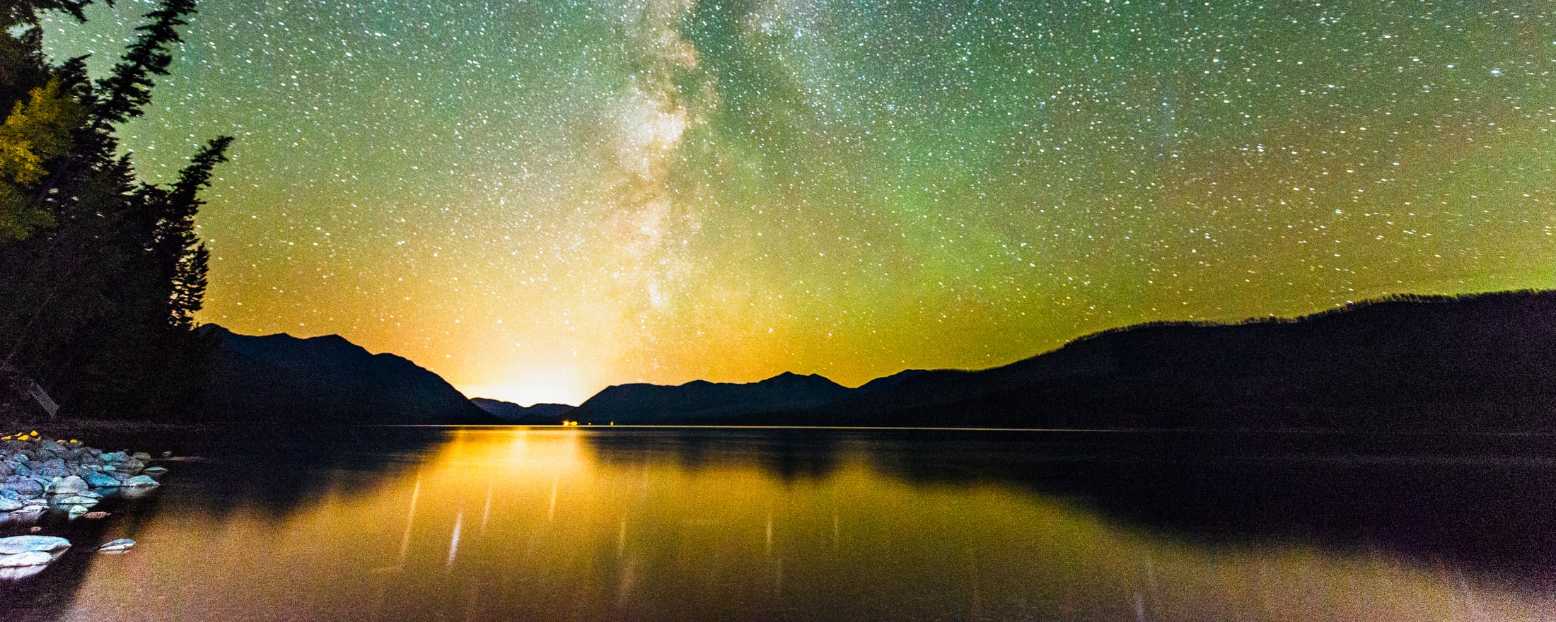 Night sky over a lake