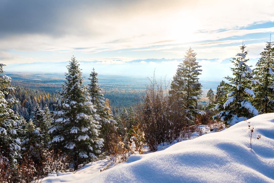 Snow covered ridge in Seeley Lake