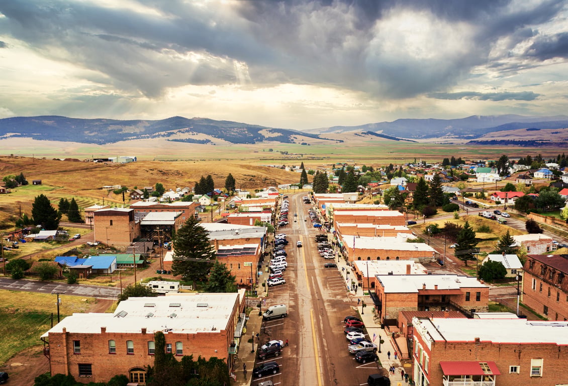Drone shot of historic Philipsburg downtown