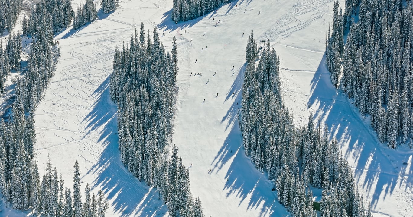 Ski slopes at downhill ski resort