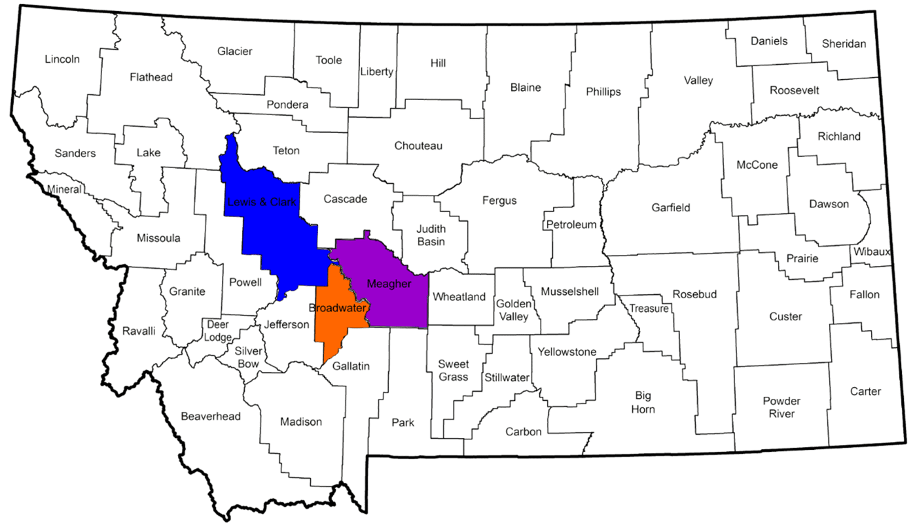 Map of the MBAC service area in central Montana