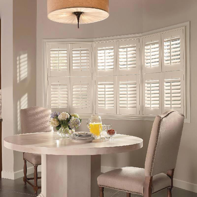 Wooden slats on dining room windows