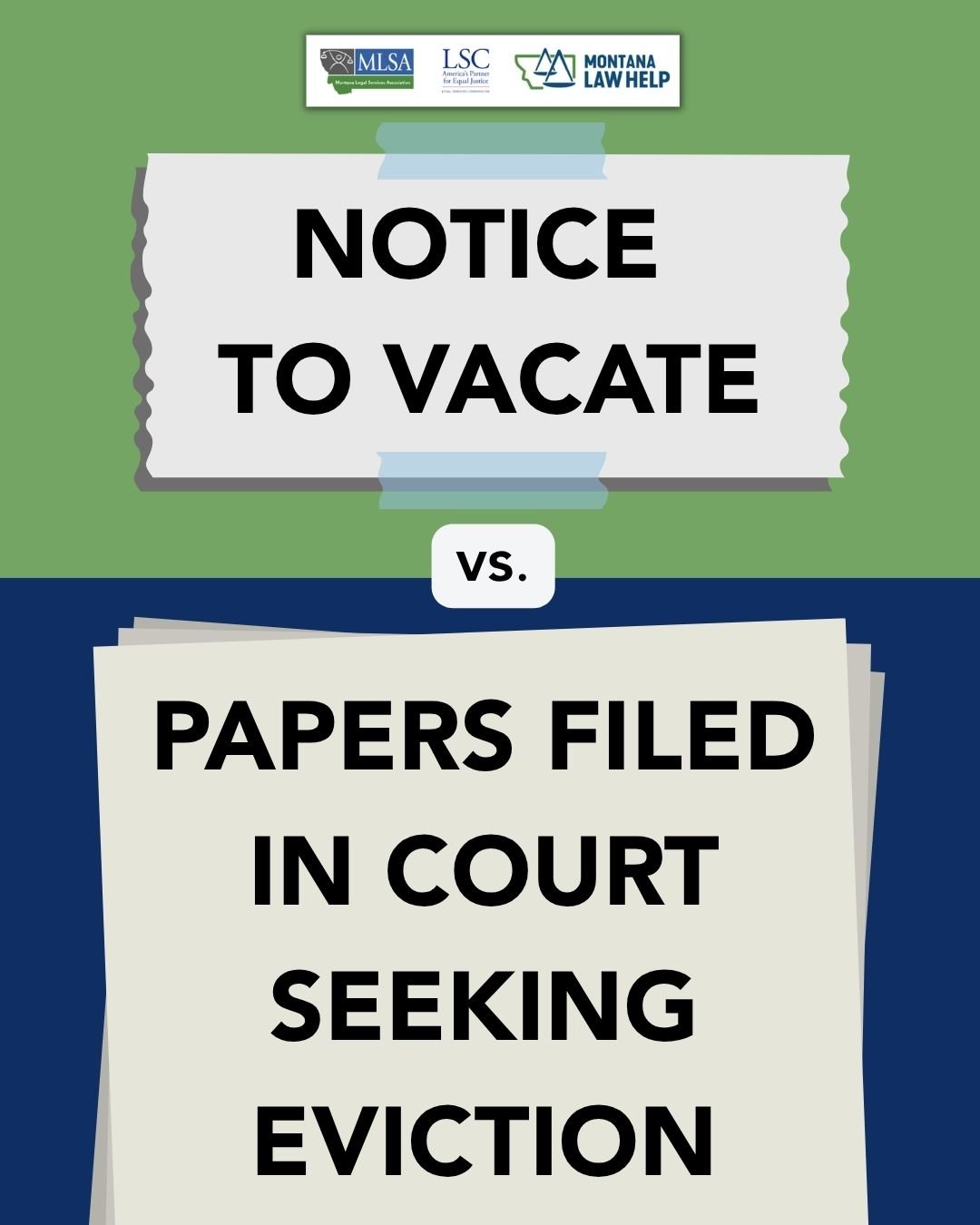 Text that reads, "Notice to vacate vs. papers filed in court seeking eviction."