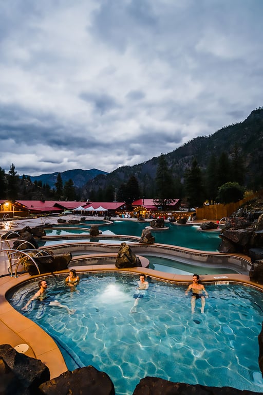 Multiple people relaxing at Quinns Hot Springs