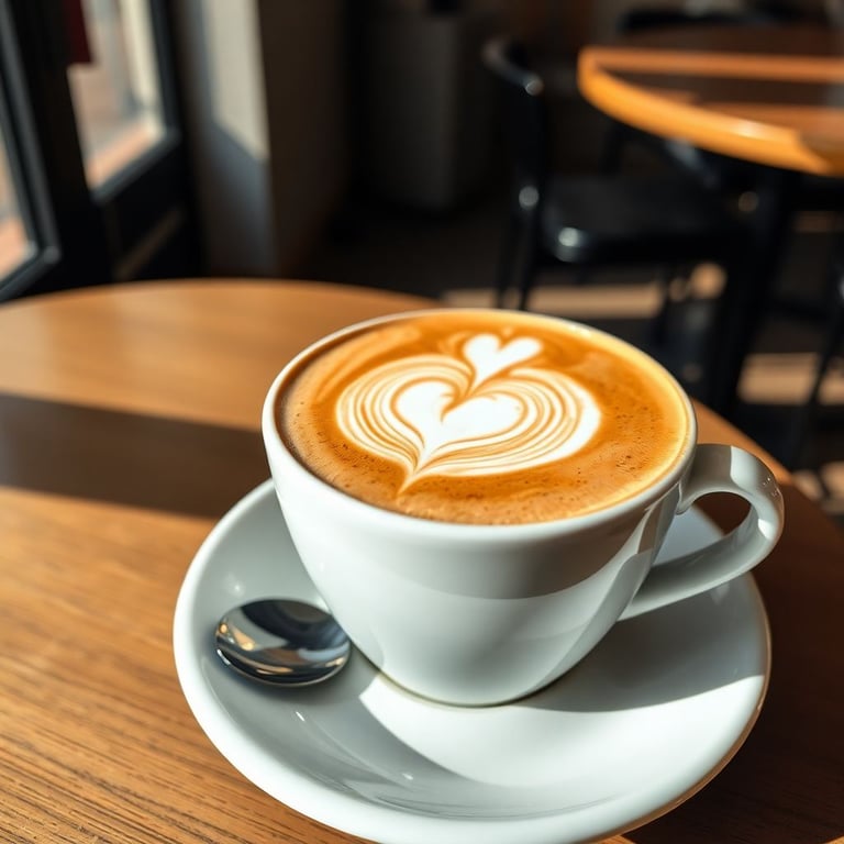 Specialty coffee with intricate latte art and heart design