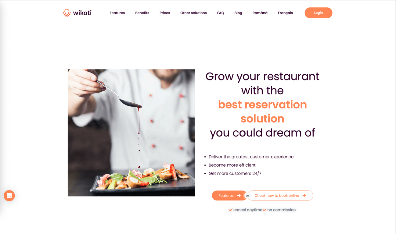 A chef drizzles sauce over a gourmet dish on a black plate, promoting a restaurant reservation solution.