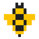 A stylized bee design made of yellow and black geometric shapes.