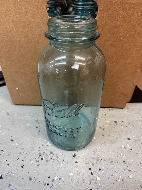 BOX OF BLUE MASON JARS