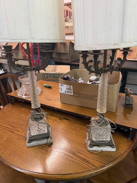 PR VTG ORNATE CUT CRYSTAL LAMPS
