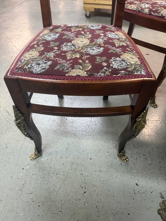 6 ANTIQUE DINING CHAIRS W/BRONZE FEET - Image 2