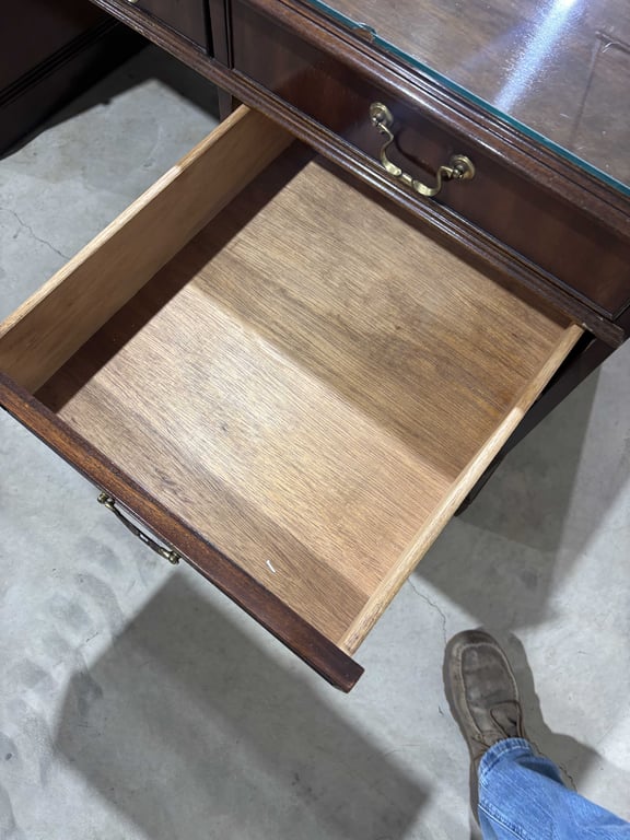 Vintage Walnut Office Desk with Glass Top Cover - Image 11