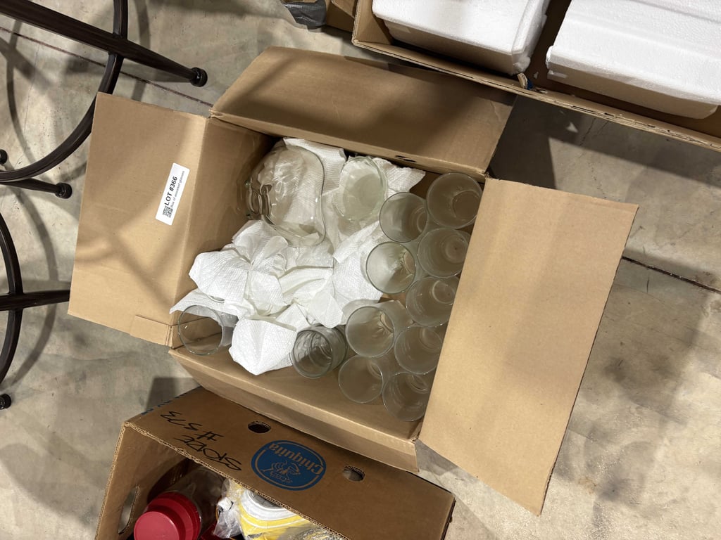 Box of assorted glasses