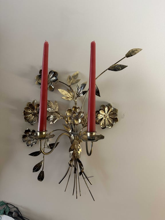 3 PCS. GOLD GILT MIRROR & 2 CANDELABRAS - Image 2
