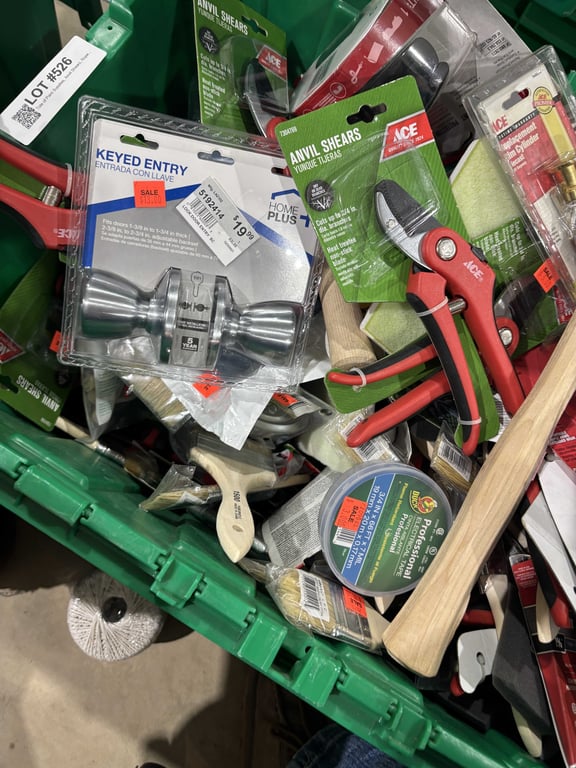 Tote of Paint Supplies, Anvil Shears, Rope, Knobs, Filters, Misc - Image 7