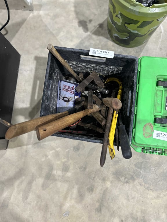 Crate of misc hammers and crowbars