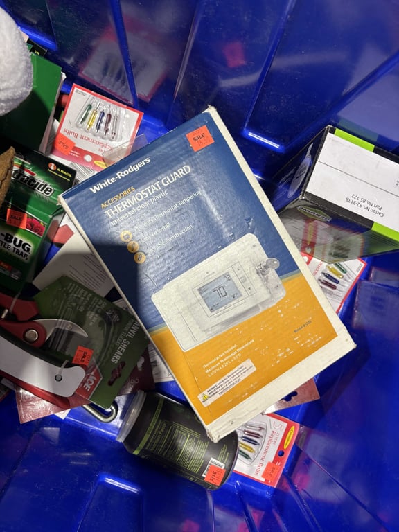 Tote of bed bug killer, anvil shears, holiday hats - Image 4