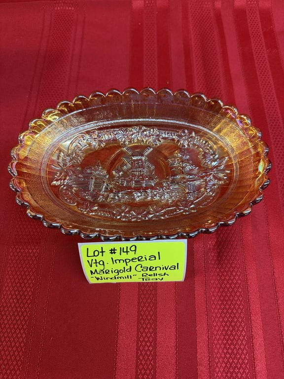 VTG. IMPERIAL GLASS MARIGOLD CARNIVAL PLATE "WINDMILL" - Image 2