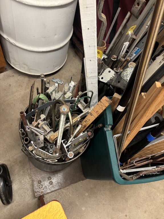 5 containers misc wood, PVC, metal, rolling cart, etc - Image 5