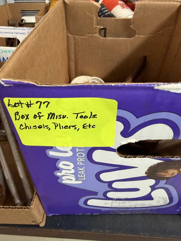 BOX OF MISC TOOLS, CHISELS, PLIERS ETC. - Image 2