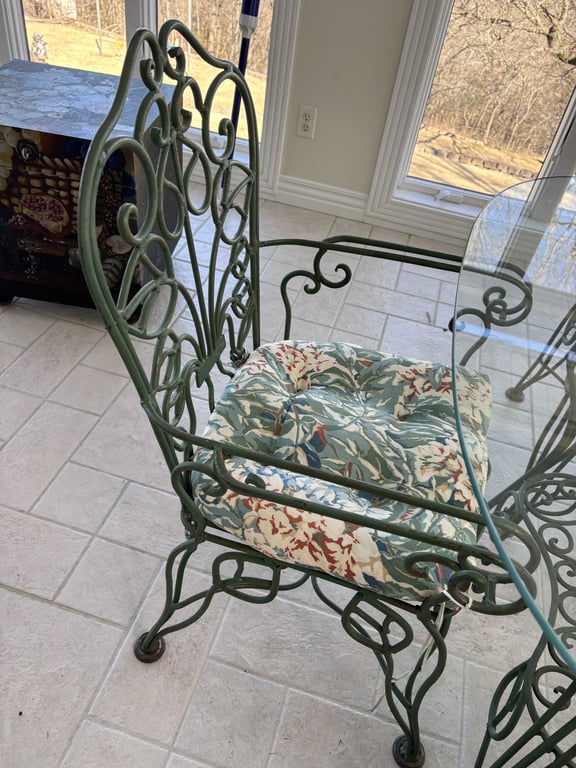 Glass Top Wrought Iron Table and 4 Chairs - Image 4