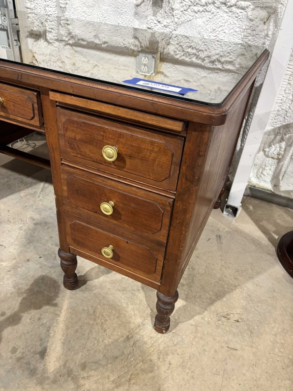 Vintage Office Desk with Glass Top Cover - Image 2