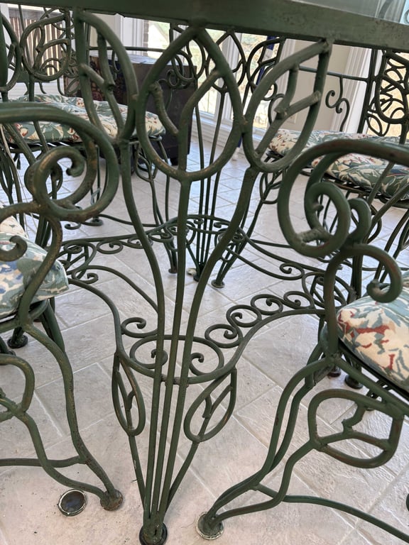 Glass Top Wrought Iron Table and 4 Chairs - Image 6