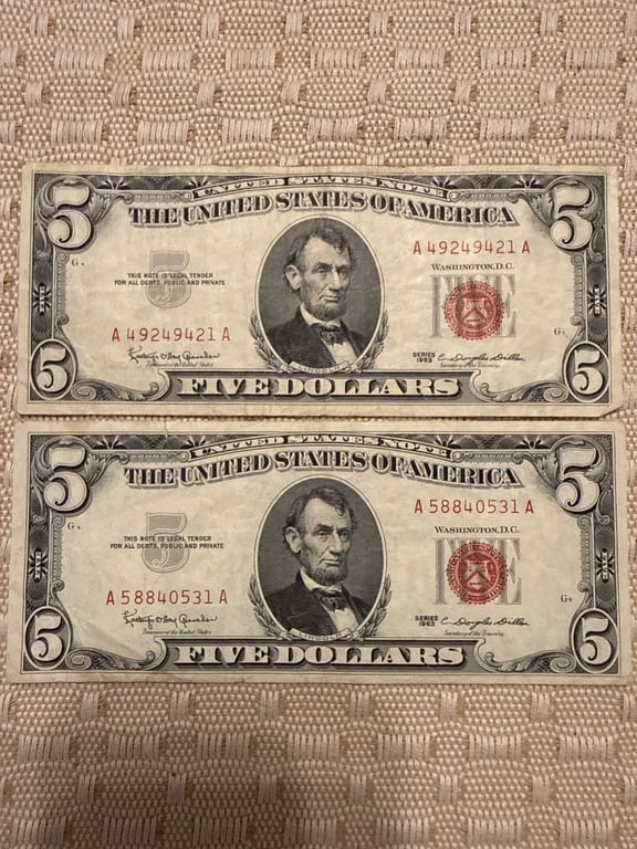 (2) 1963 $5.00 Red Seals