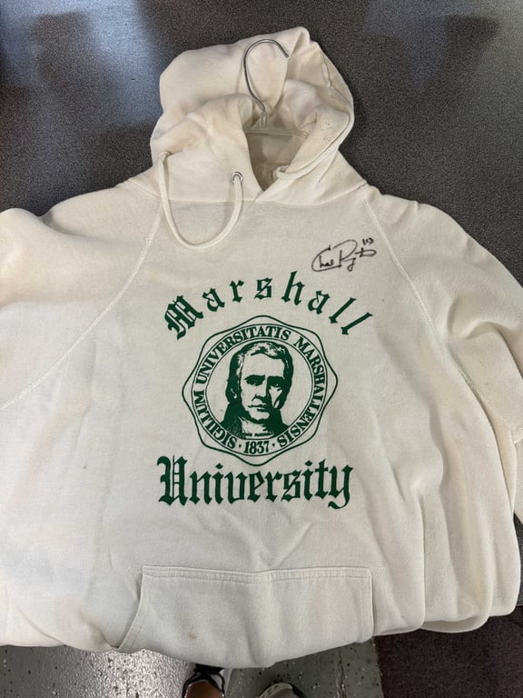 VTG. MARSHALL UNIVERSITY HOODIE SIGNED BY: CHAD PENNINGTON
