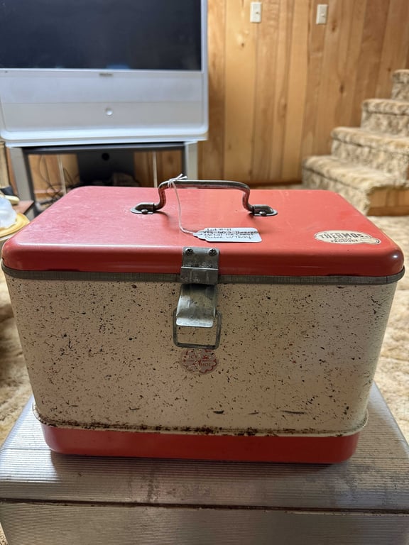 VTG 60'S THERMOS METAL ICE CHEST COOLER W/TRAY